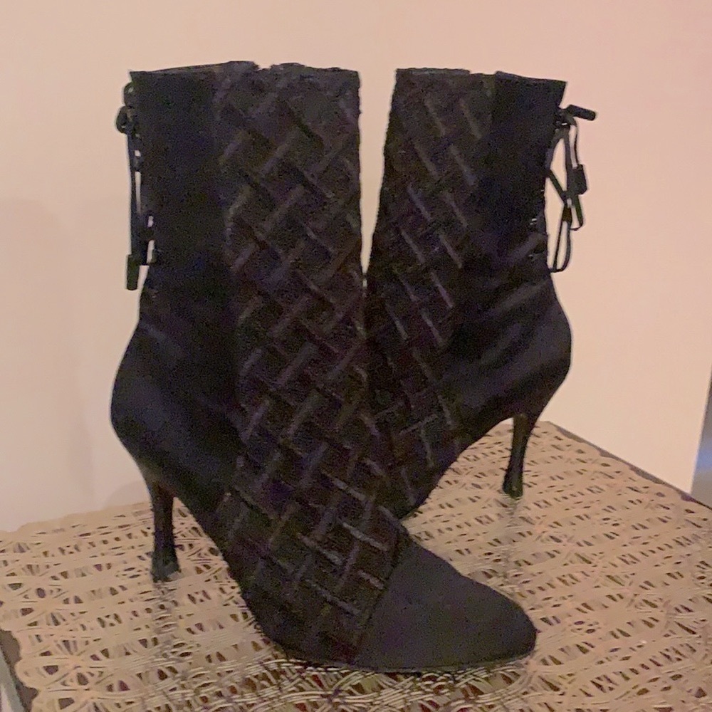 Charles Jourdan Black Satin Ankle Boot